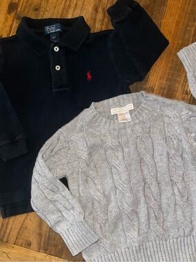 Ralph Lauren Black Long Sleeve Polo with Gray Cable Knit Sweater by TBBC (both!)